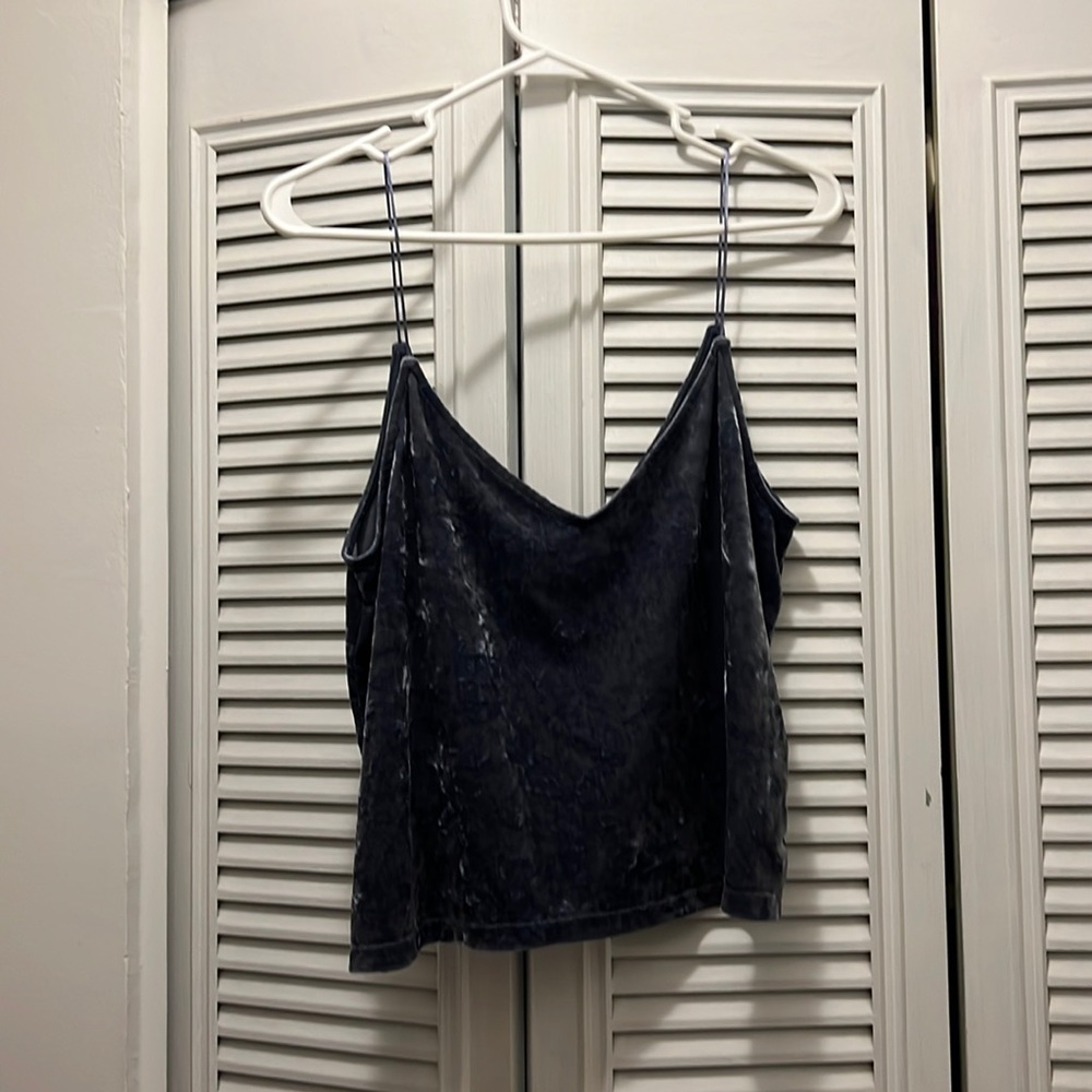 Slate blue H & M velvet spaghetti crop top